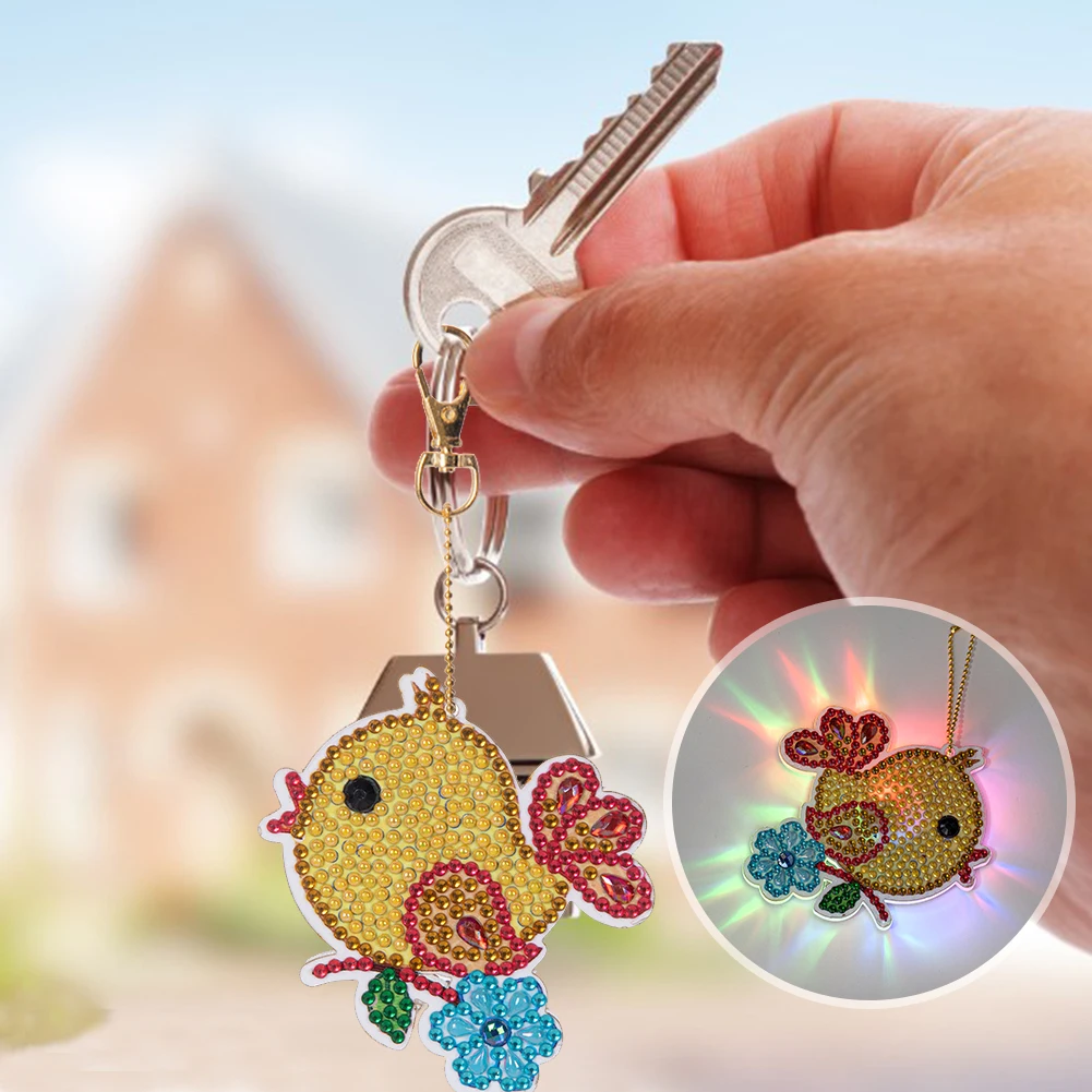 

5D Diamond Painting Keychain Keyring DIY Mosaic Picture Of Rhinestone Craft Gift Pat Luminous Key Ring Pendant Accessories
