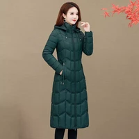 x long womens parkas hooded slim zipper pockets ladies casual winter jacket solid outerwear quilted overcoat female