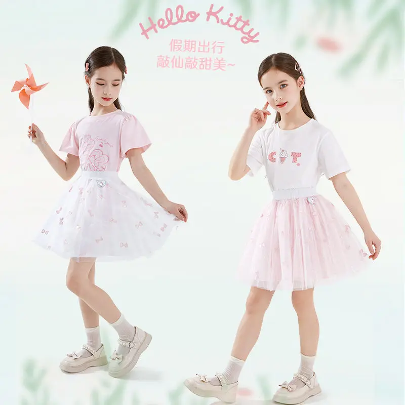 

Anime Kawaii Sanrio Hello Kitty Cute Cartoon Girl Skirt Summer New Mesh Skirt Short Skirt Sweet Princess Skirt Gift for Children