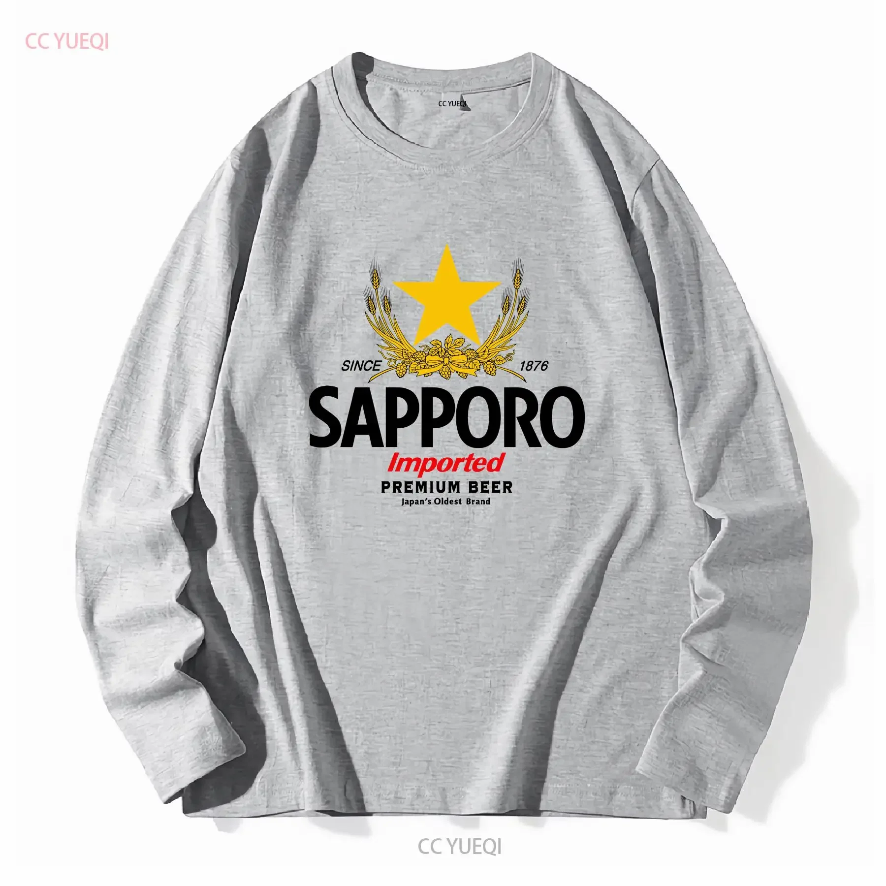 Фото SAPPORO Brewery, японская пивная футболка с длинными или короткими рукавами, винтажный стильный мягкий топ с рисунком для повседневной носки, мода №4
