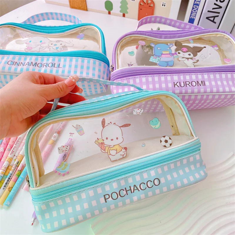 

Sanrio PU Large Capacity Pencil Case Kawaii HelloKitty Cinnamoroll Melody School Pencils Bag Pouch Pen Case Supplies Stationery