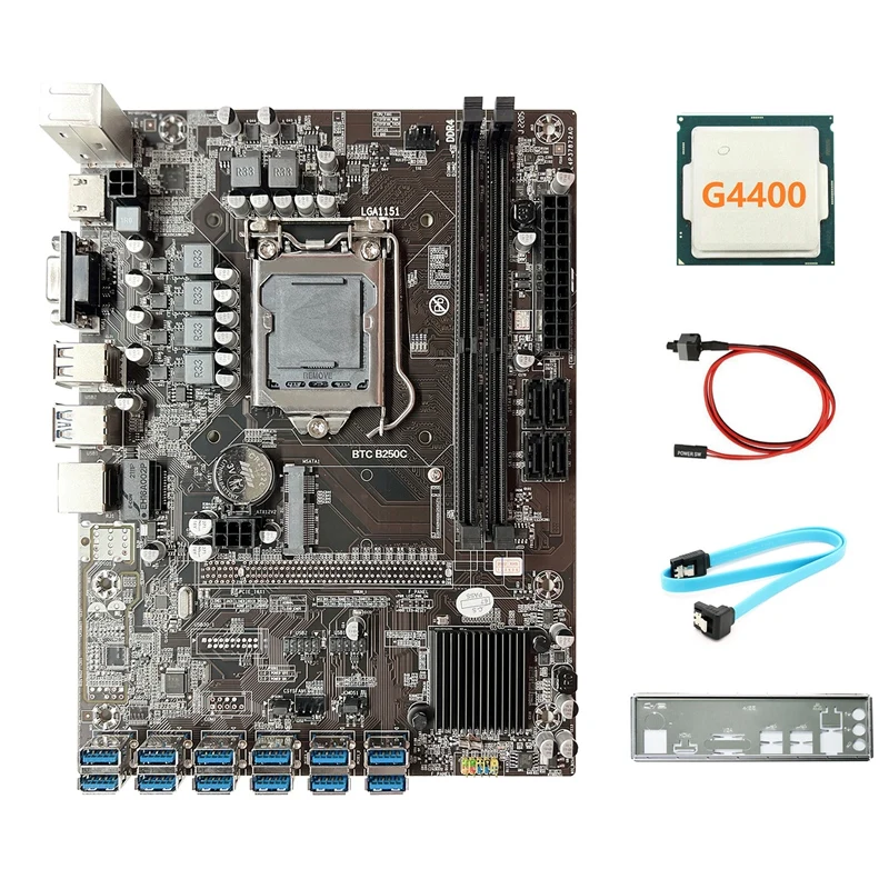 

Материнская плата B250C ETH Miner + процессор G4400 + кабель переключения + кабель SATA + перегородка 12 PCIE на USB3.0 DDR4 LGA1151 для майнинга BTC