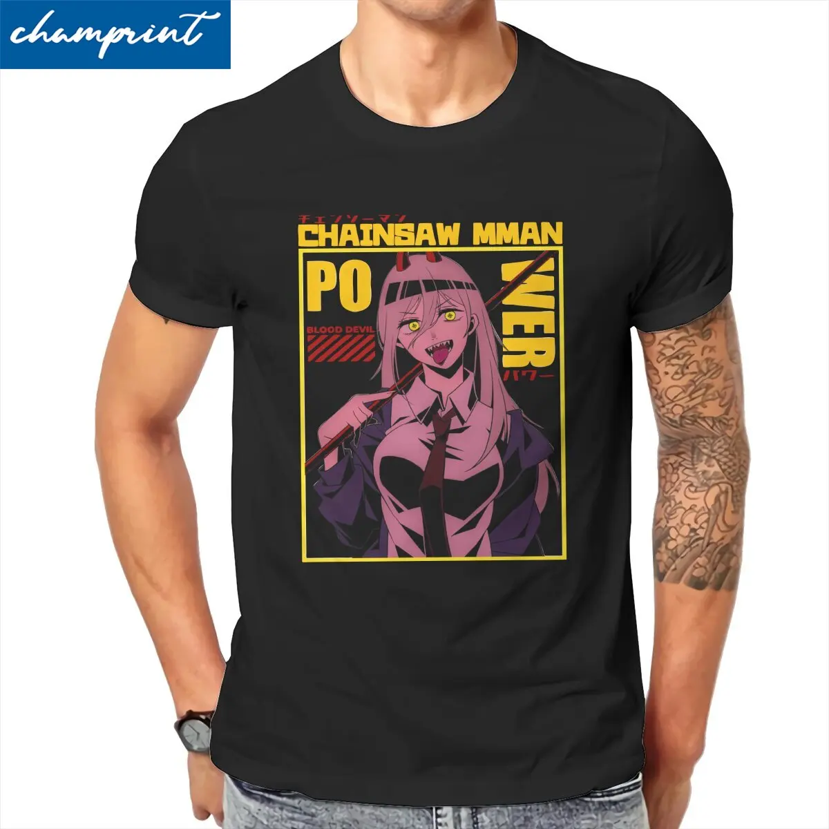 

Power Chainsaw Man T Shirts for Men Cotton Funny T-Shirts Round Neck Tee Shirt Short Sleeve Tops Classic