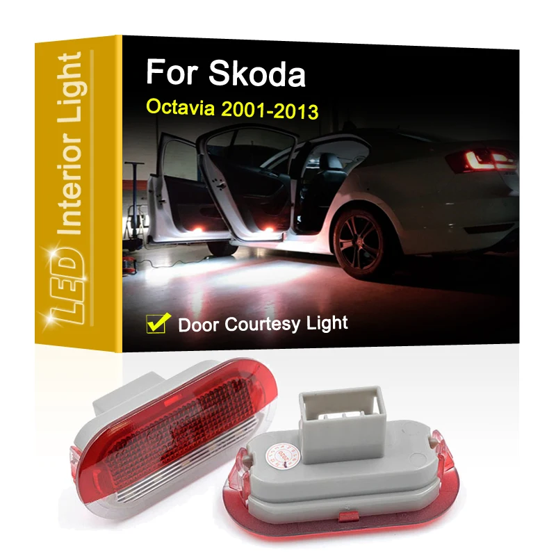 

12V LED Interior Lamp For Skoda Octavia 2001-2013 White+Red Under Door Courtesy Footwell Light Assembly
