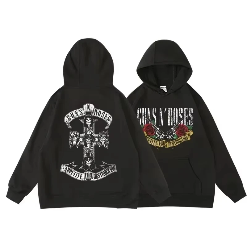 Толстовка С Капюшоном В Винтажном Стиле Guns N' Roses Group Design Принтом Роз Уличная