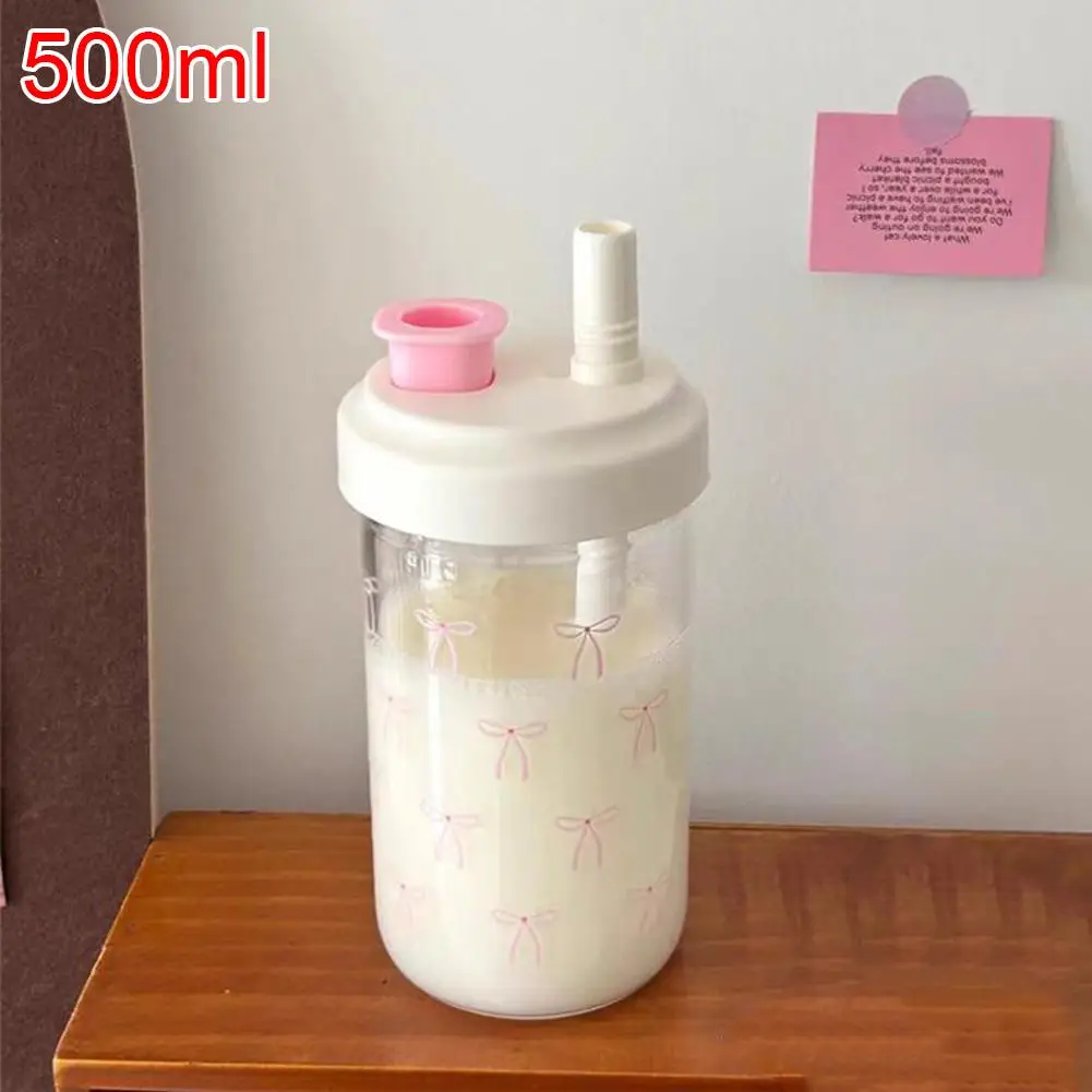 

Бутылка Для Воды 500/700 Мл С Соломинкой, Розовым Бантом И Крышкой, Милая Пластиковая Кружка Для Кофе, Молока, Чая