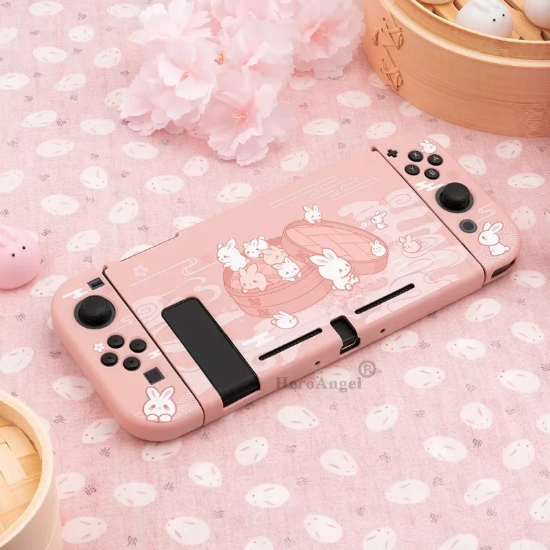 

Cute Steamed Bread Rabbit Soft TPU Skin Protective Case for Nintendo Switch NS Console JoyCons Controller Housing Shell Cover