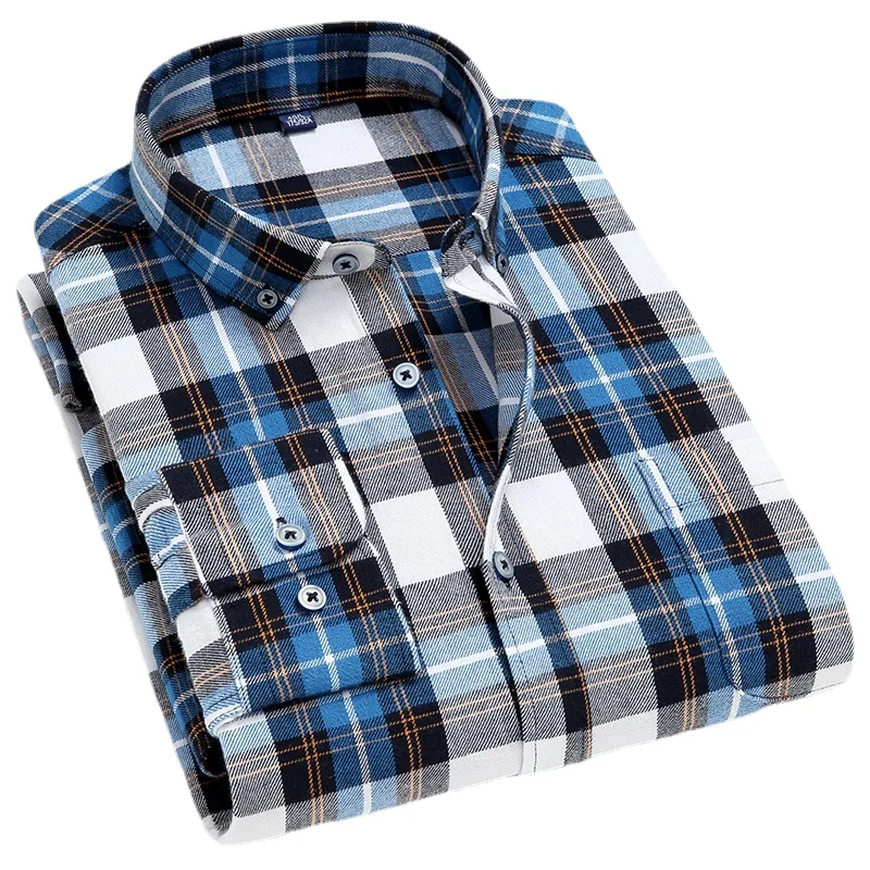 

New 2022 Mens Plaid Shirt 100% Cotton High Quality Mens Business Casual Long Sleeve Shirt Male Social Dress Shirts Flannel 4XL