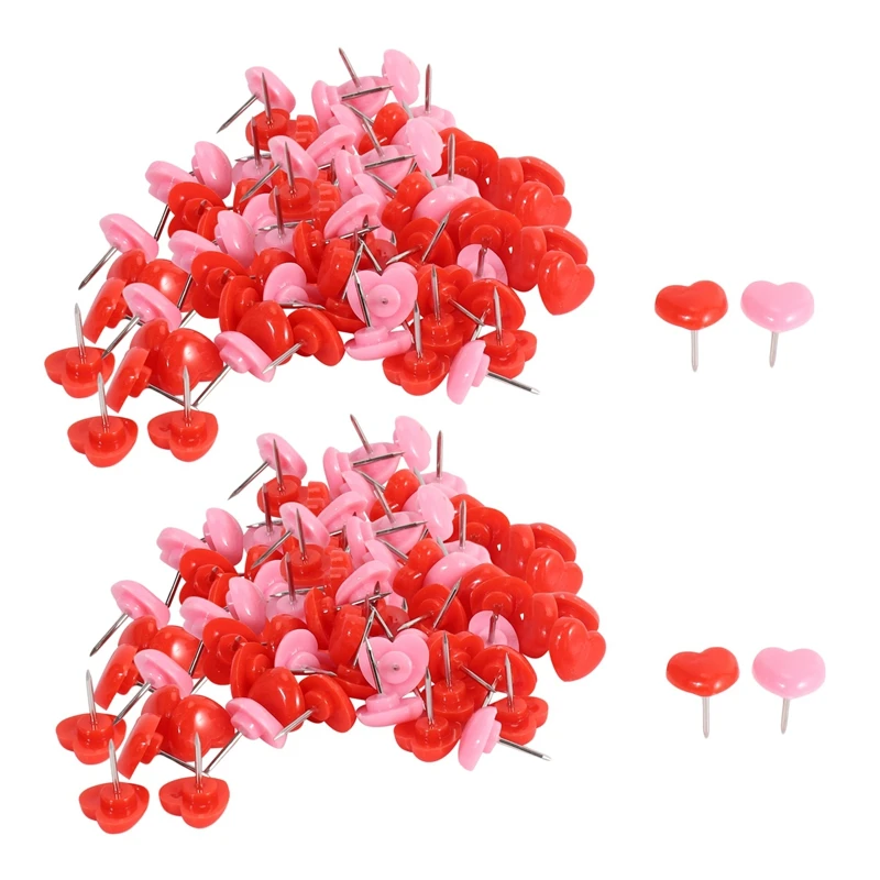 

100 PCS Heart Push Pins, Red Bulletin Boards Thumb Tacks, Pink Cute Wall Tacks Decorative For Cork Board Home And Office