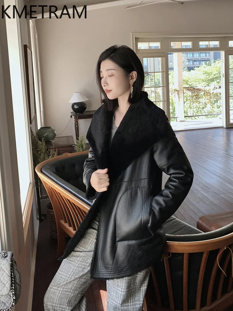 Куртка из натурального овчины зимние черные кожаные куртки женская шуба