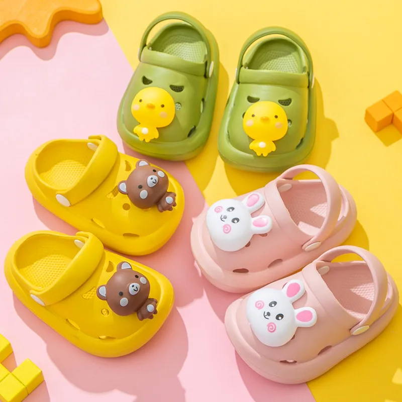 

2022 Summer Kids Slippers New EVA 3D Cartoon Cute White Rabbit Children Fashion Beach Solid Pink Covered Toes Outdoor Shoes Flat