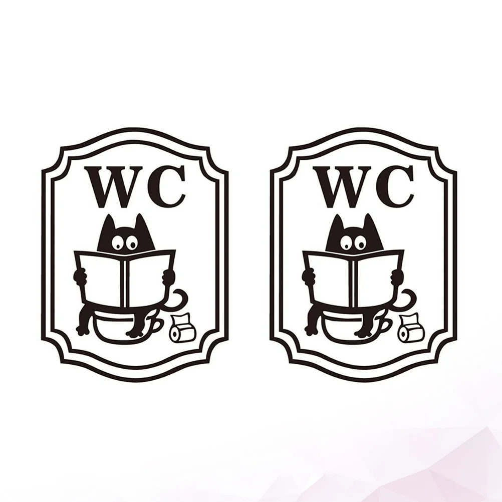 

2PCS WC Wall Stickers Removable Toilet Sticker Washroom Decal Sticky Sign for Restaurant Home Hotel