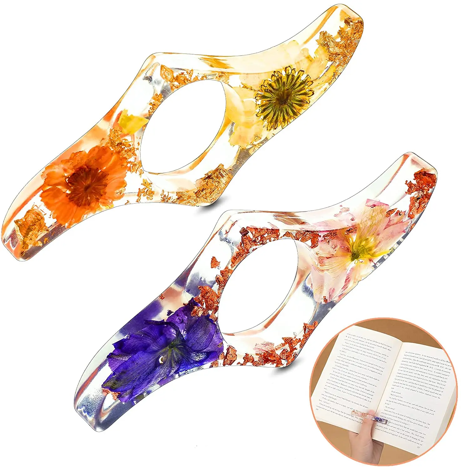 

Epoxy Resin Bookmark Dried Flowers Thumb Book Support Book Page Holder Book Reading Convenient Bookmark School Office Supplies