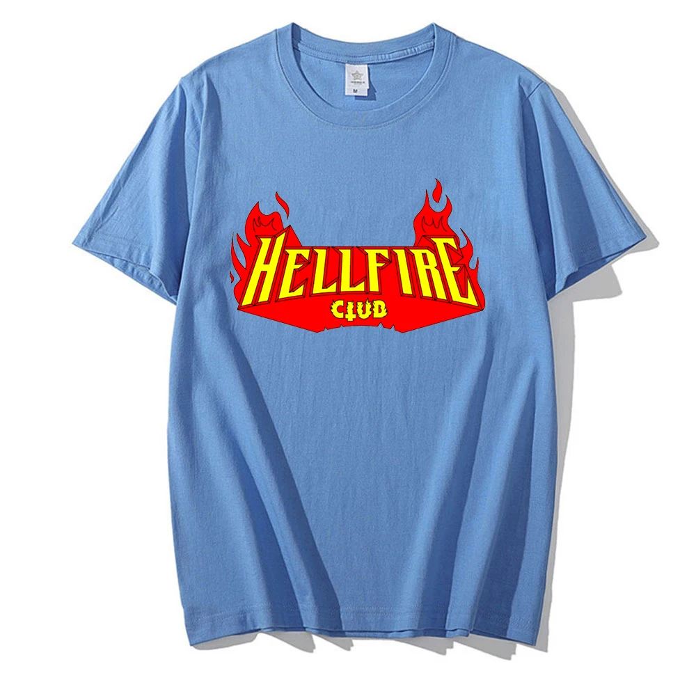 

2022 Summer Oversized Loose Streetwear Hellfire Club Print T-Shirt Men's Women's Stranger Season Clothing Adult Unisex Top