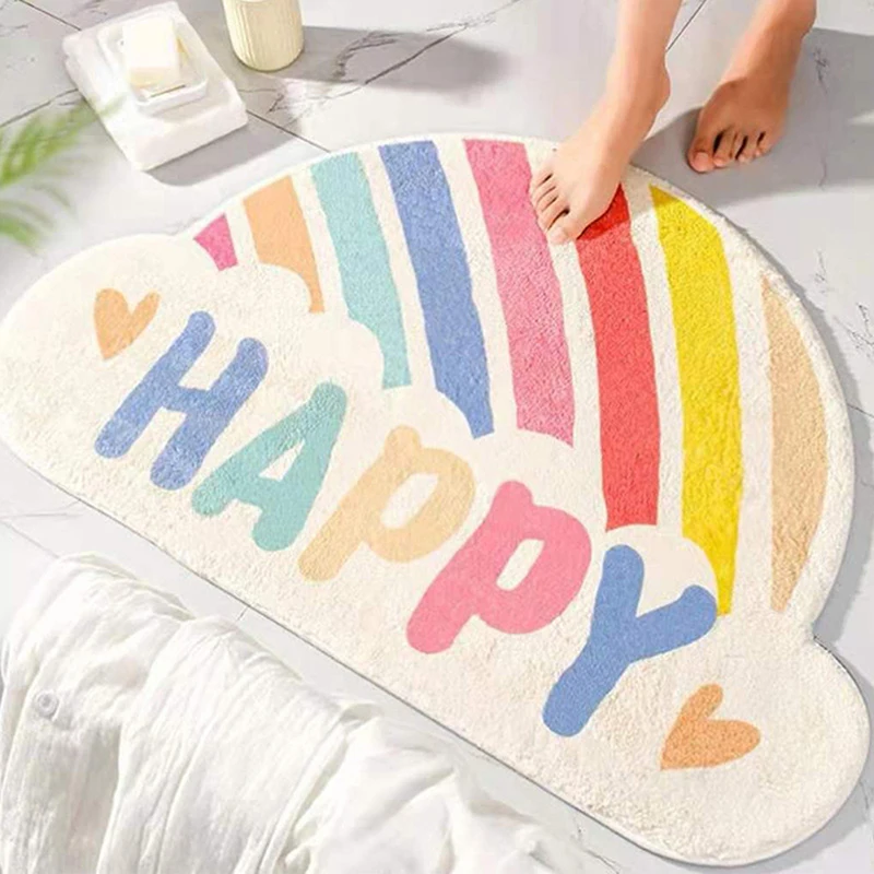 

Cartoon Rainbow Bath Mat Soft Non-slip Absorbent Floor Mats Kids Room Cute Decor Carpet Kitchen Bathroom Rugs Home Doormat