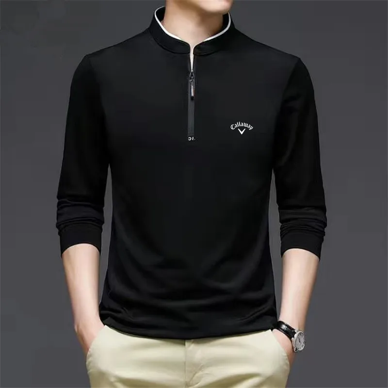 

Golf T-shirt For Men Spring Autumn Men Golf Wear Long Sleeve Polo Shirt Sports Casual Zipper Stand Collar Fashion Business Tee