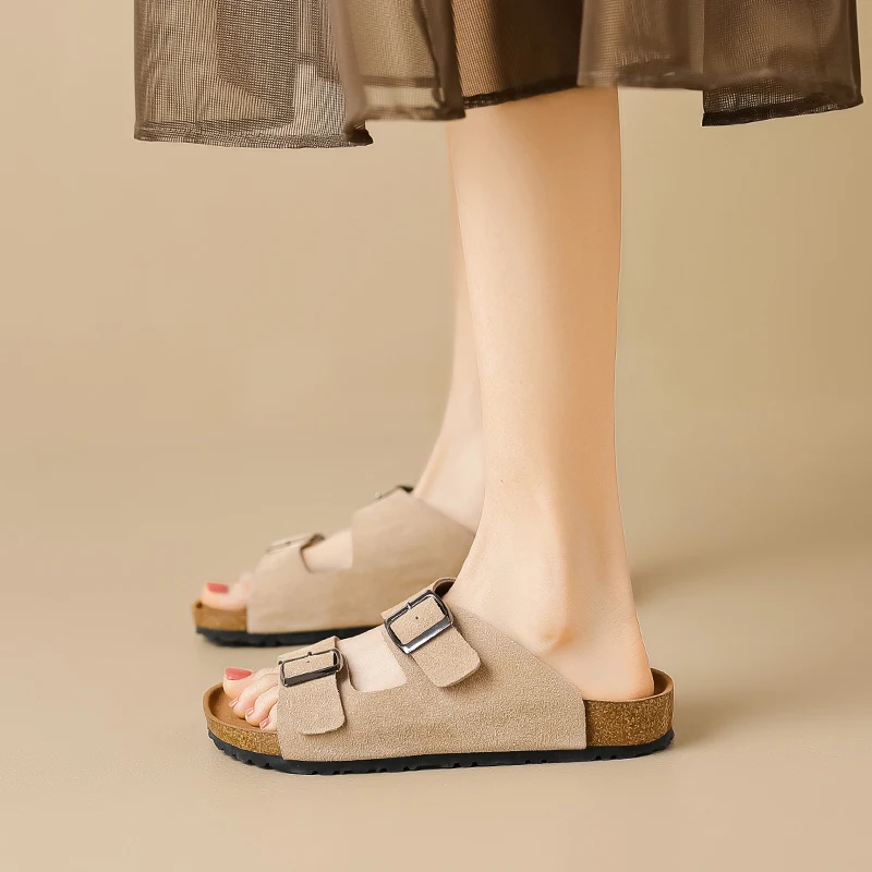 AIYUQI Slippers Women Genuine Leather 2023 New Summer Wear Round Head Flip Flops Women Beach Slippers Flat Retro Girl