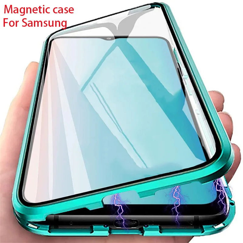 

360 Magnetic Metal Double Sided Glass Case For Samsung Galaxy S21 Plus A10 A72 A52 A71 A12 A41 A50 A70 A32 A51 M31 M21 M51 Cover
