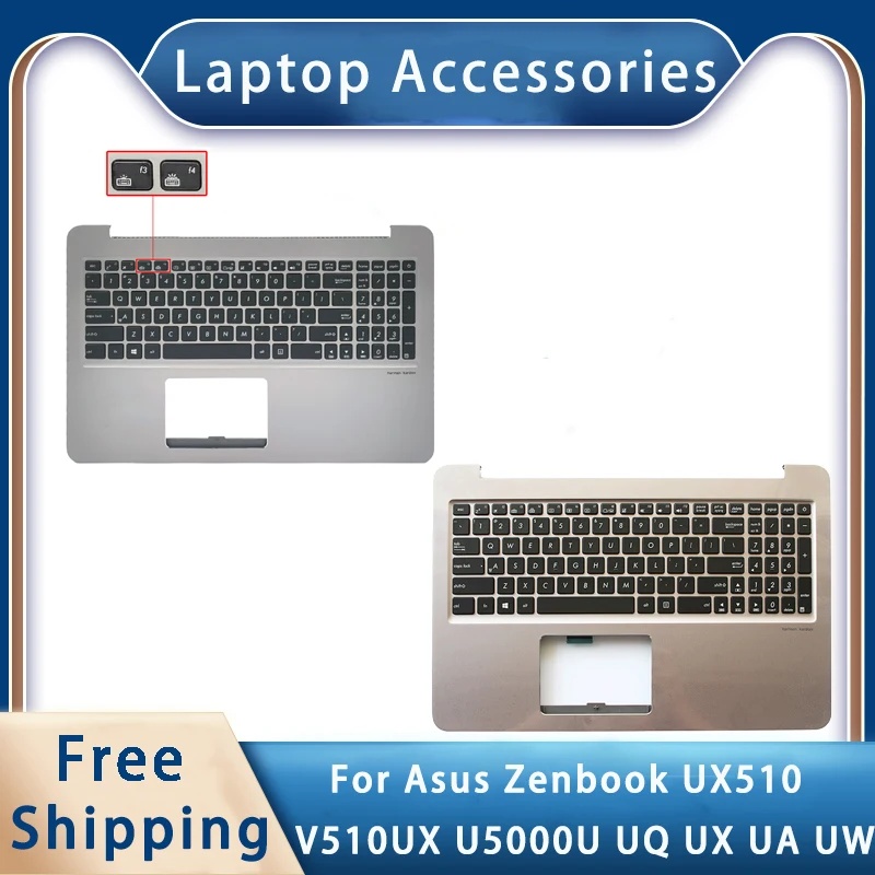 New For Asus Zenbook UX510 V510UX U5000U UQ UX UA UW Replacemen Laptop Accessories Palmrest/Keyboard With Backlight Golden Grey