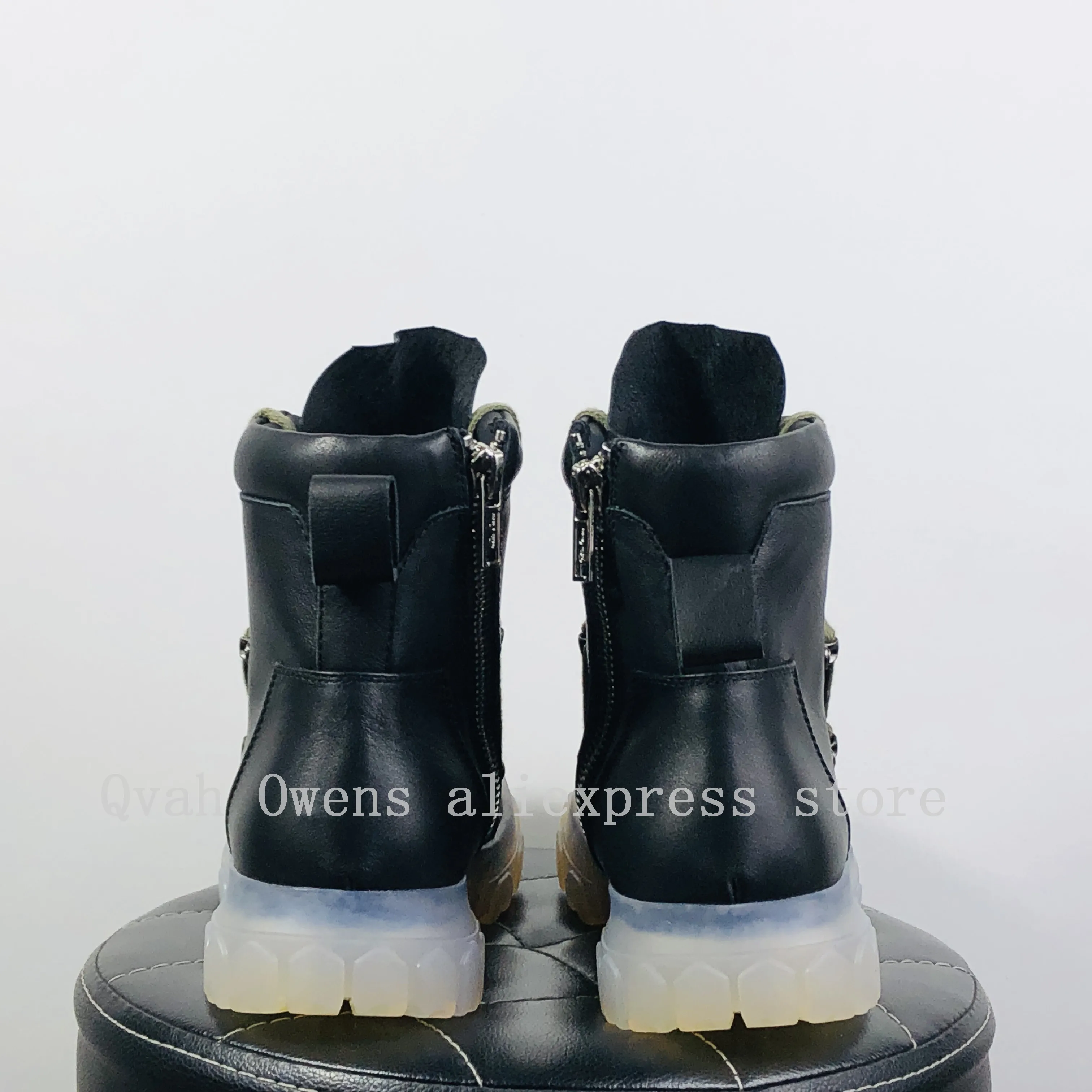 Фото Qwa Owens Shoes Мужские повседневные ботинки из натуральной кожи Роскошные женские кроссовки на шнуровке на молнии High Street Осенние черные туфли на плоской подошве №4