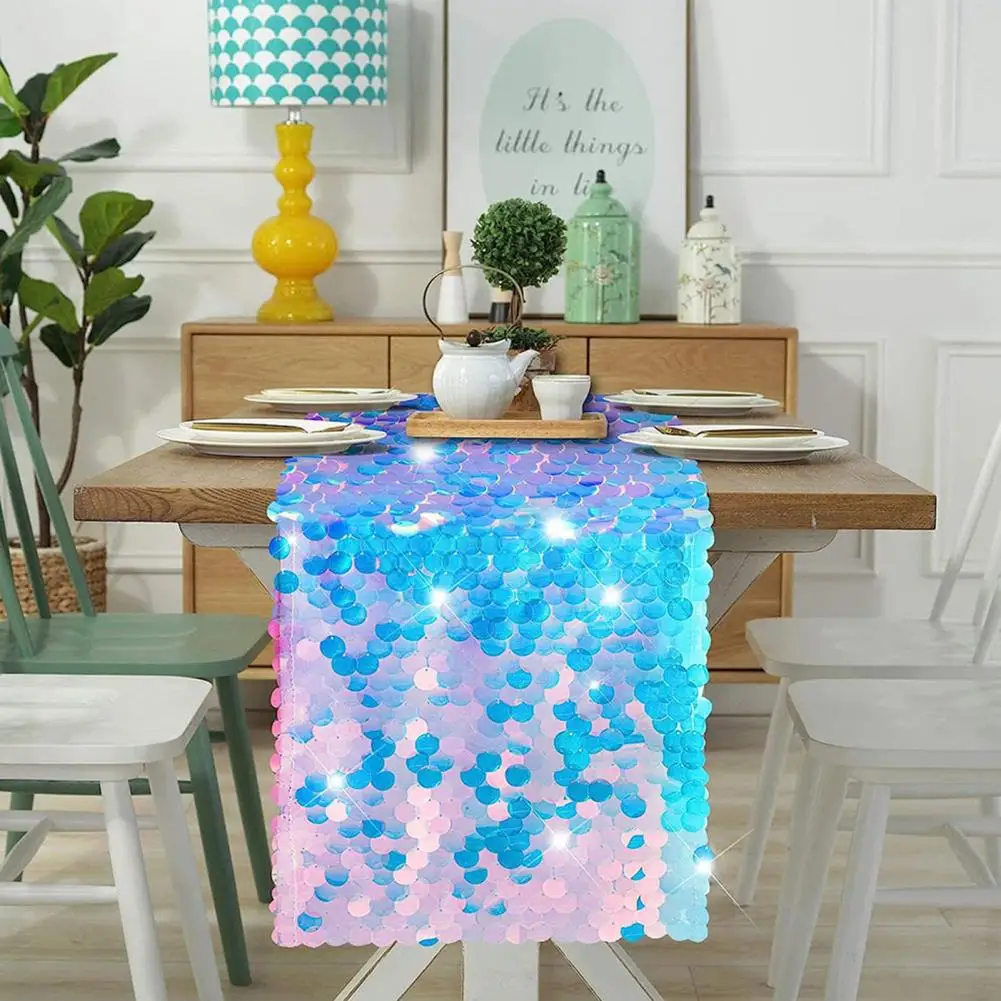 

Sequin Table Cover Glittering Mermaid Tail Scales Table Runner Sequins Ocean Sea Party Decoration Dining Table Cover Mermaid