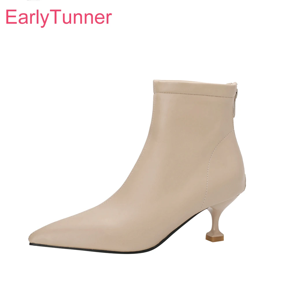 

Женские ботильоны с острым носком, бежевые или черные ботинки с острым носком, на высоком каблуке, формальные ботинки, большой размер 32, 12, 43, ...