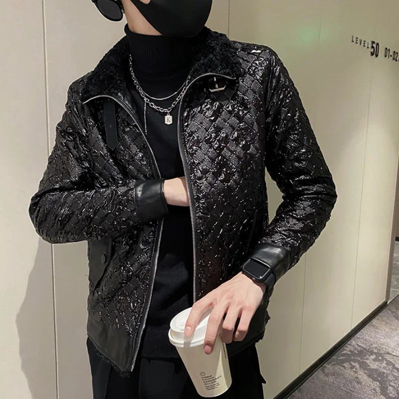 2022 Lambhair Men's Short Jacket Autumn Winter Thick Warm Stand Collar Zipper Coat Casual Slim Streetwear Social Men Clothing