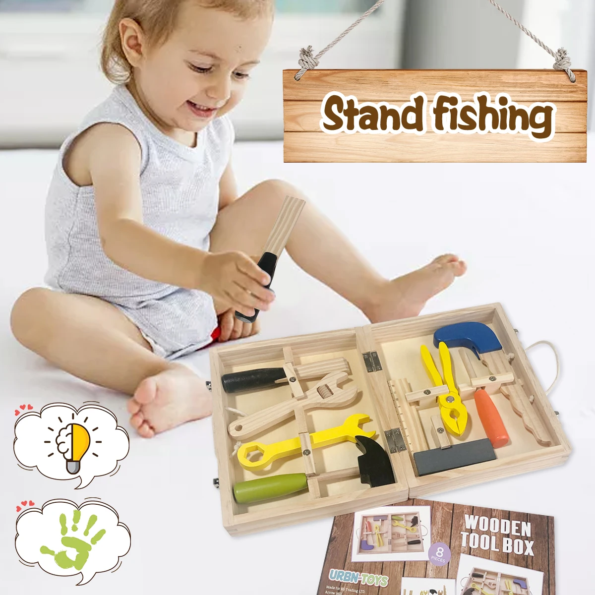 

For Boys Simulation Repair Carpenter Tool box Wooden Toolbox Pretend Play Set Montessori Children Toy