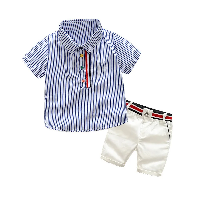 

Children's suits boys summer new striped short-sleeved T-shirts white pants fashion clothing suits two-piece party fashionable