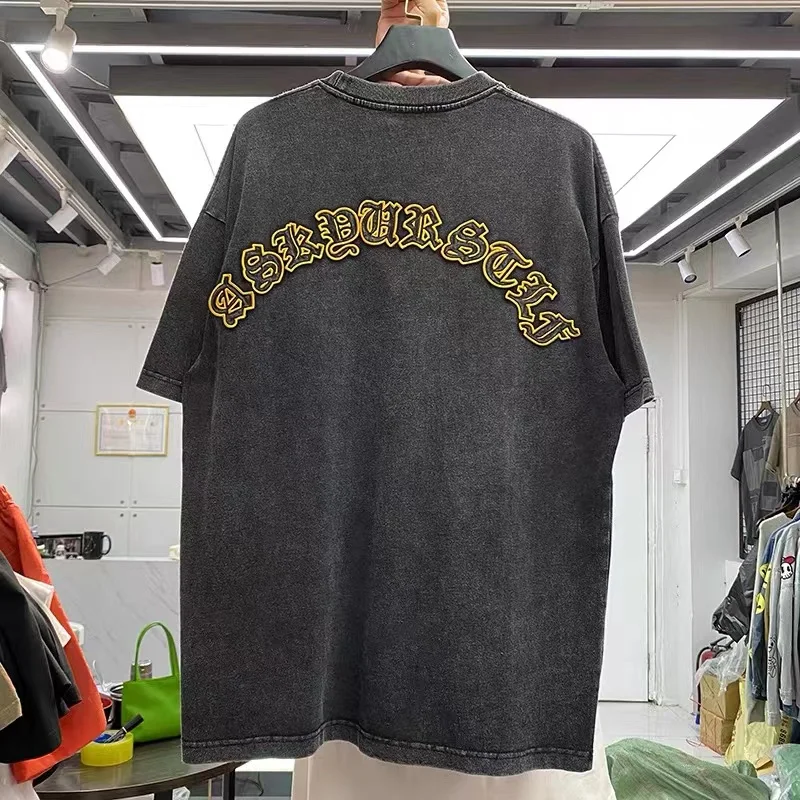 

Sanskrit embroidered american-style vintage wash short-sleeved t-shirt man