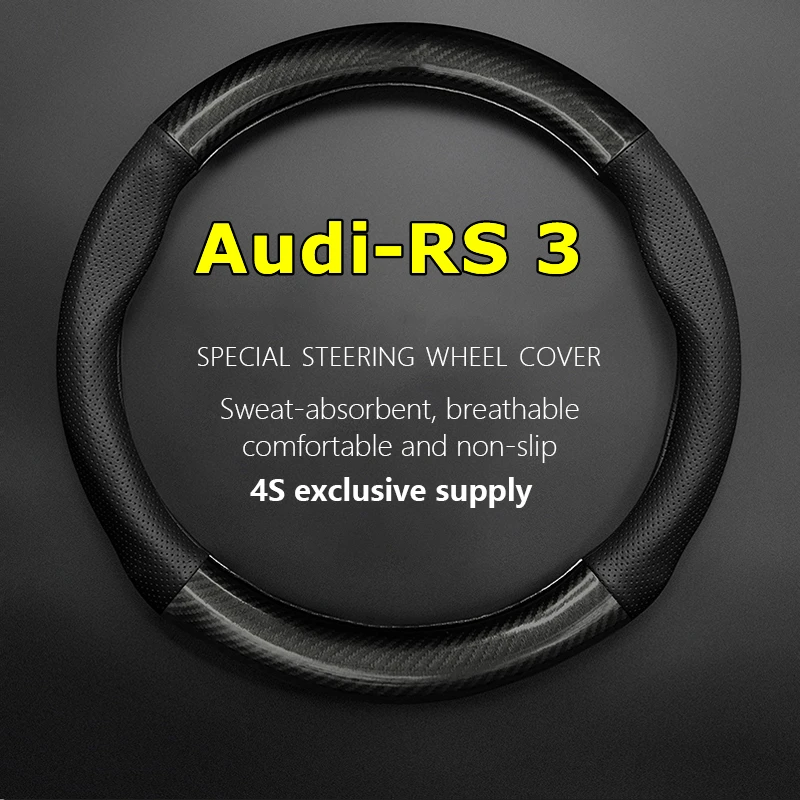 

Leather Cover For Audi RS3 RS 3 Steering Wheel Cover Genuine Leather Carbon Fiber 2.5T Limousine 2016 2017 2018