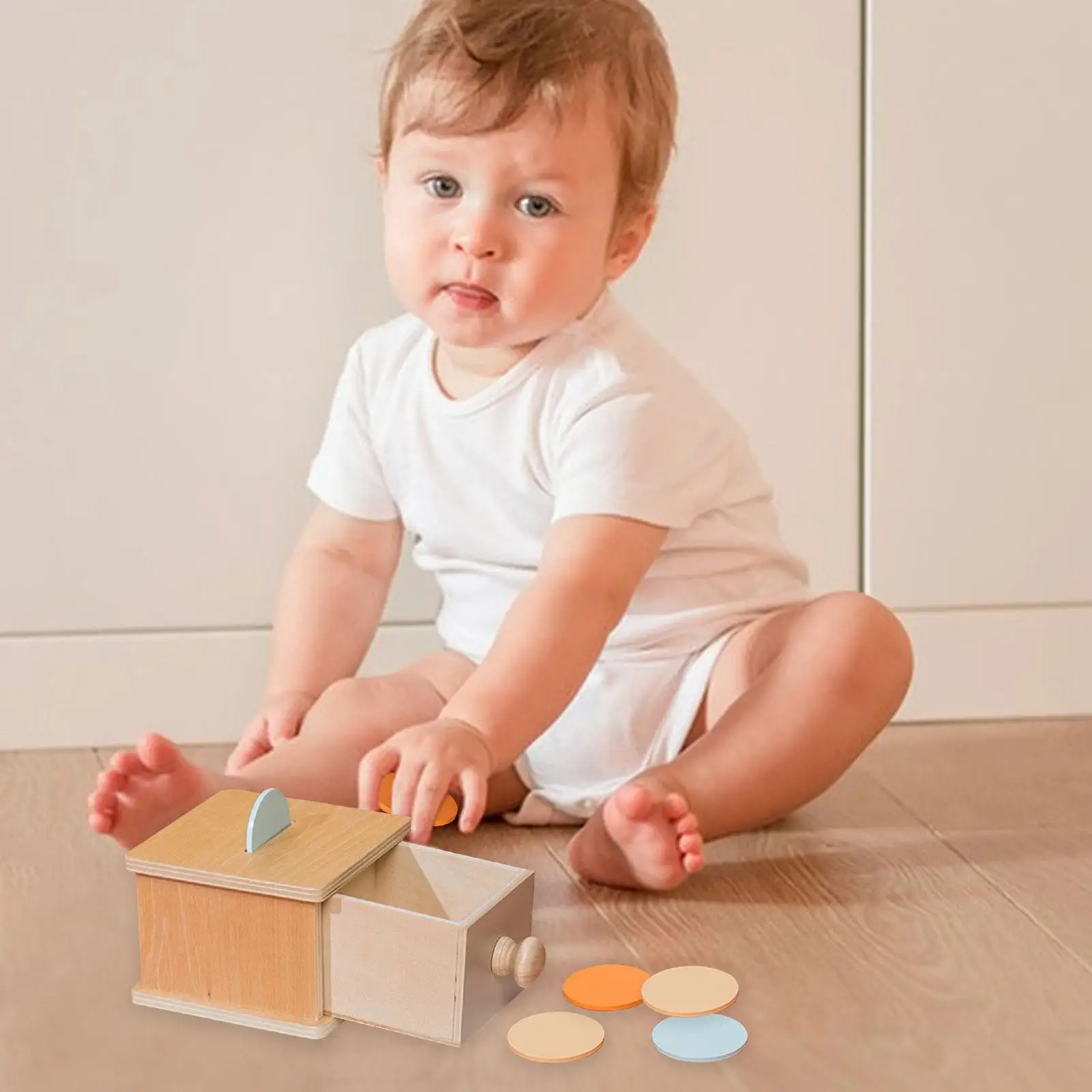 

Деревянная коробка для монет, игрушки Монтессори, коробка для монет с мячом, предметы, постоянная коробка, игрушки для младенцев, малышей, B