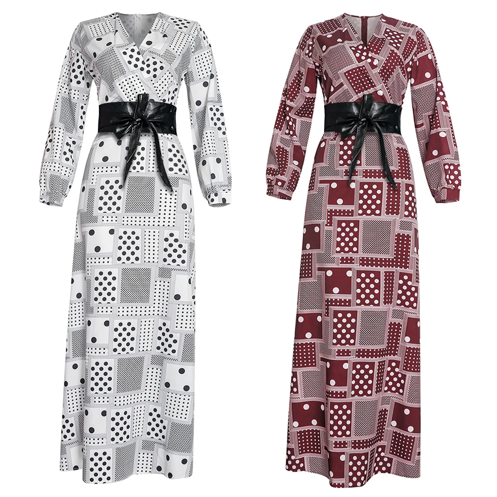 MD 2022 Summer Autumn Dresses For Women African Print Chiffon Robe Long Sleeve Kaftan Abaya Party Gowns Elegant Ladies Clothing