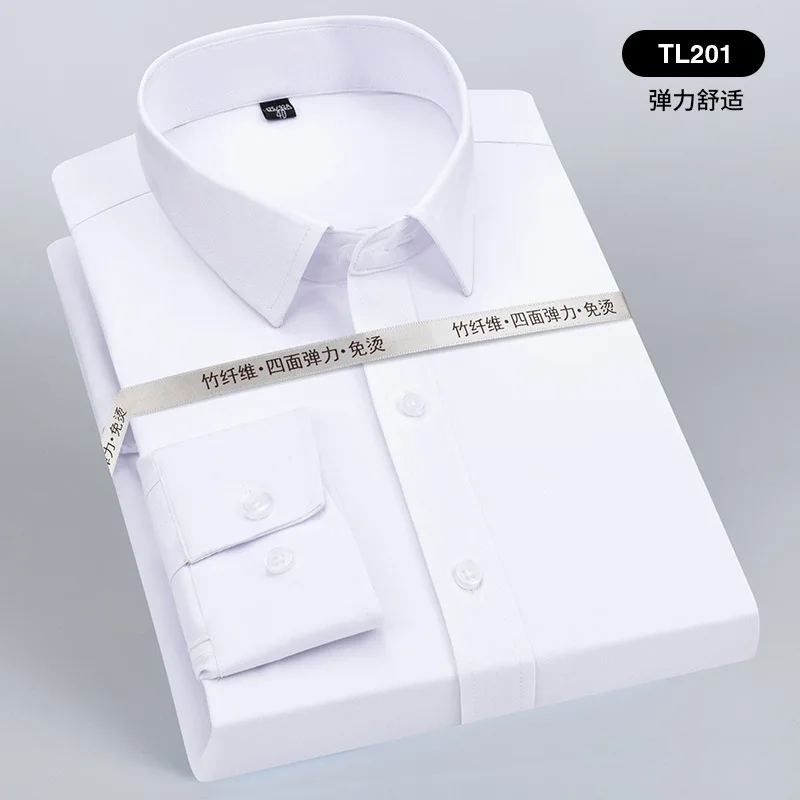 Four Seasons Stretch Bamboo Fiber Shirt Men's Non-iron Professional Wear Anti-wrinkle Men's Tooling Men's Long Sleeve Shirt