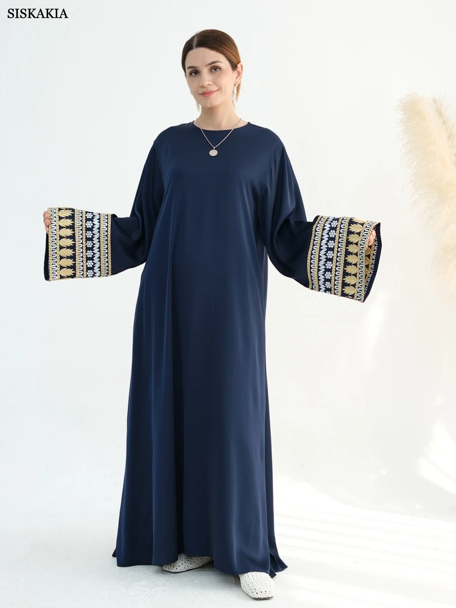 1.Siskakia Рамадан мусульманское элегантное свободное платье макси с рукавами и