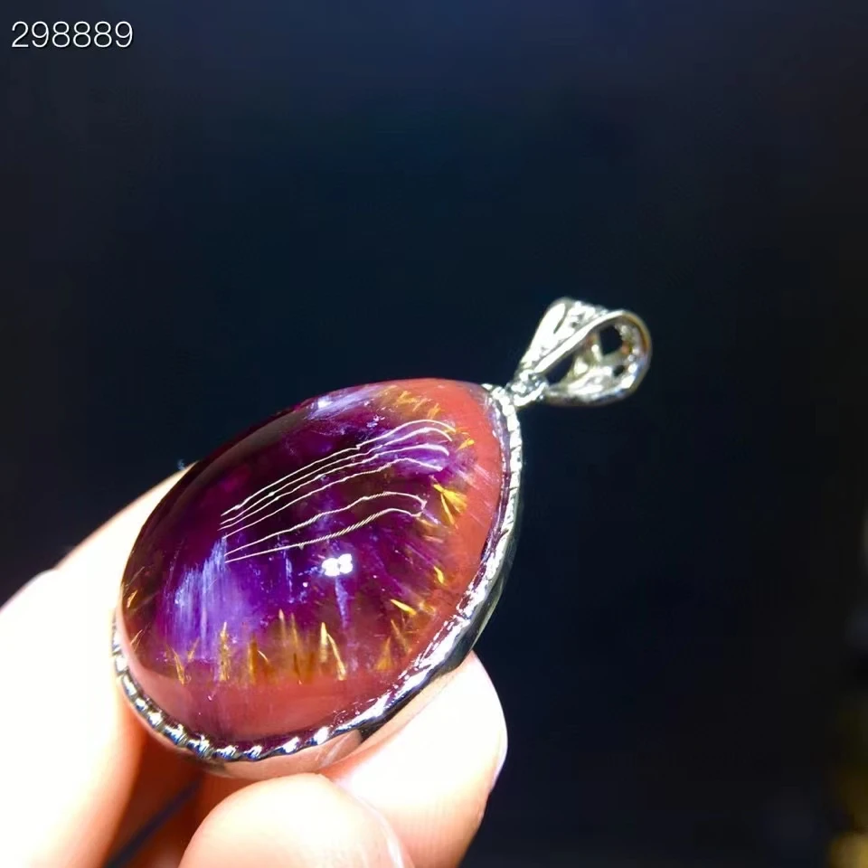 

Natural Purple Cacoxenite Auralite 23 Pendant Water Drop Rutilated Canada Women Men 24.4/17.2mm Necklace Jewelry AAAAA