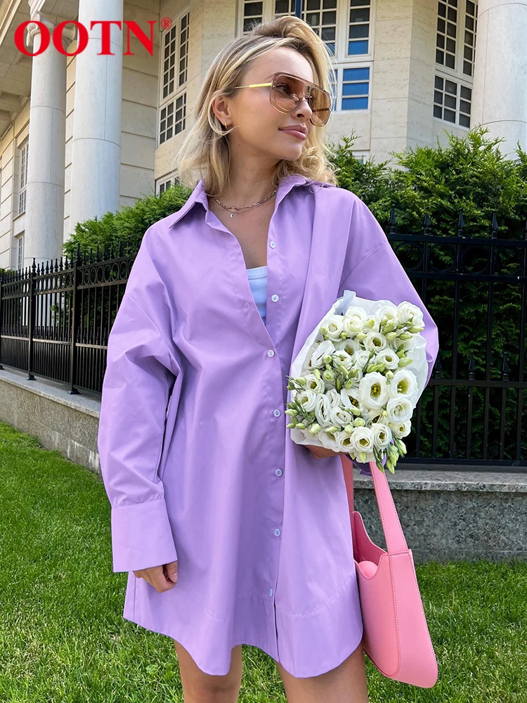 

Женская офисная блузка OOTN, фиолетовая Свободная рубашка оверсайз с отворотом Lavander, элегантная повседневная Тонкая блузка на весну и осень, ...
