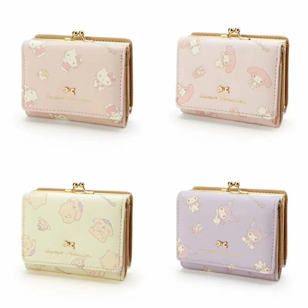 

Kawaii Sanrio Kuromi Mymelody Pompompurin Women Wallet Short Female Purse Cartoon Anime Pu Leather Card Holder Wallet Coin Purse