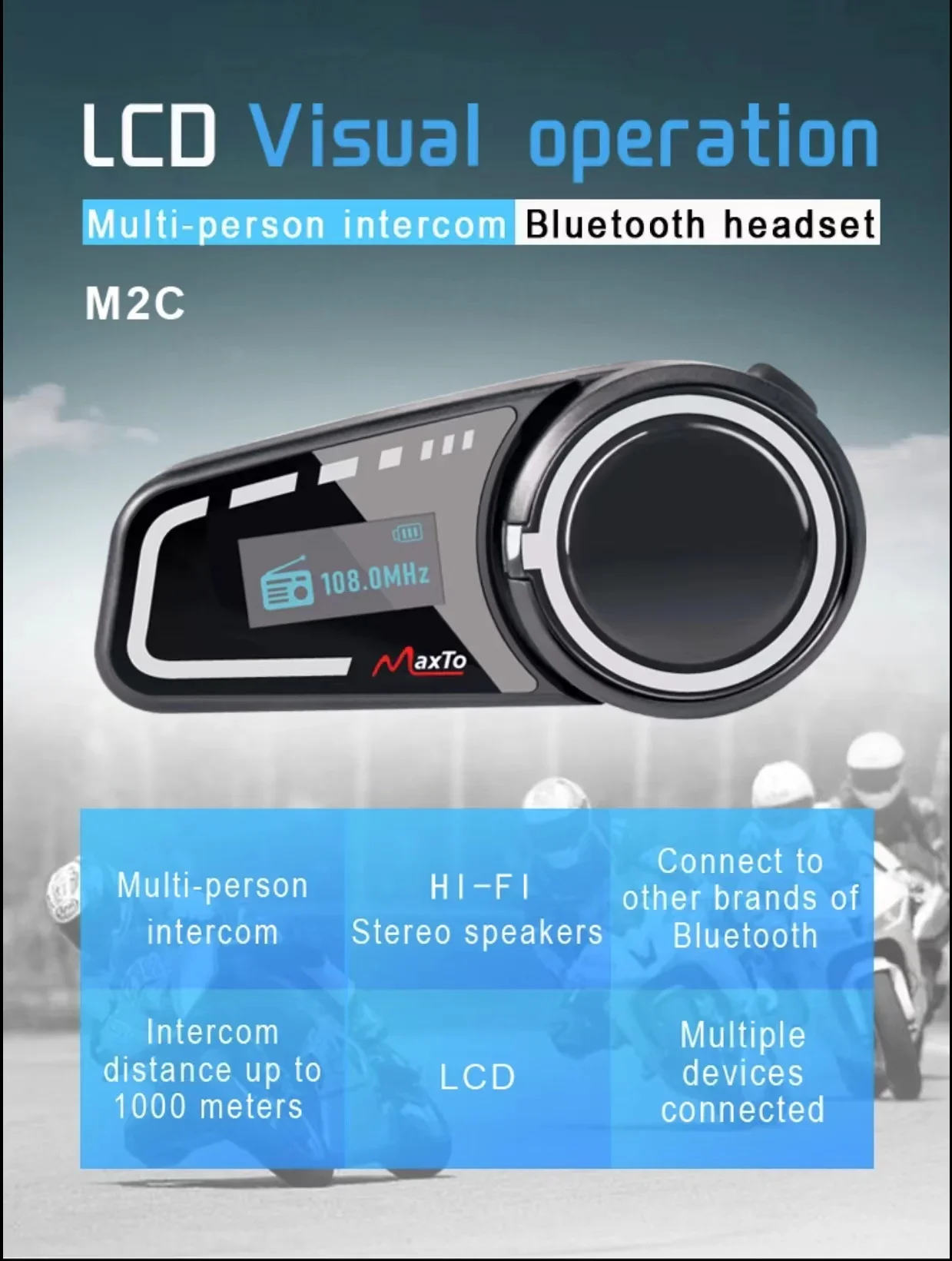 Фото Мотоциклетный шлем Bluetooth Intercom MaxTo M2C для 6 человек №3