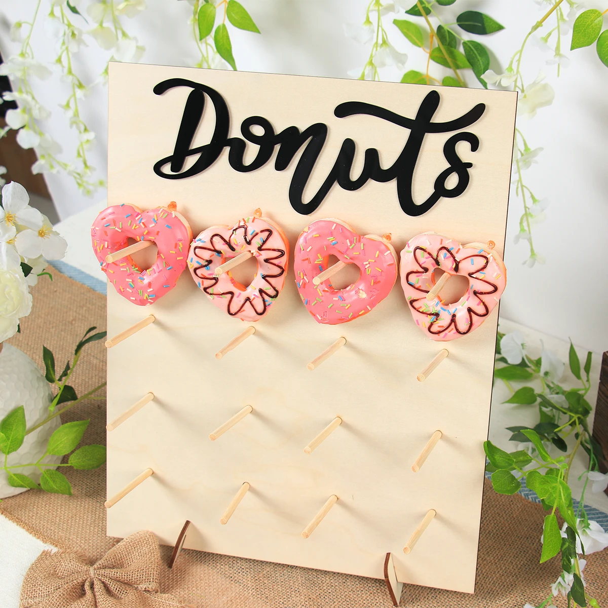 Wooden Donut Stand Wall Doughnut Holder Board Kids Birthday Party Table Decor Baby Shower Wedding Gender Reveal Party Supplies