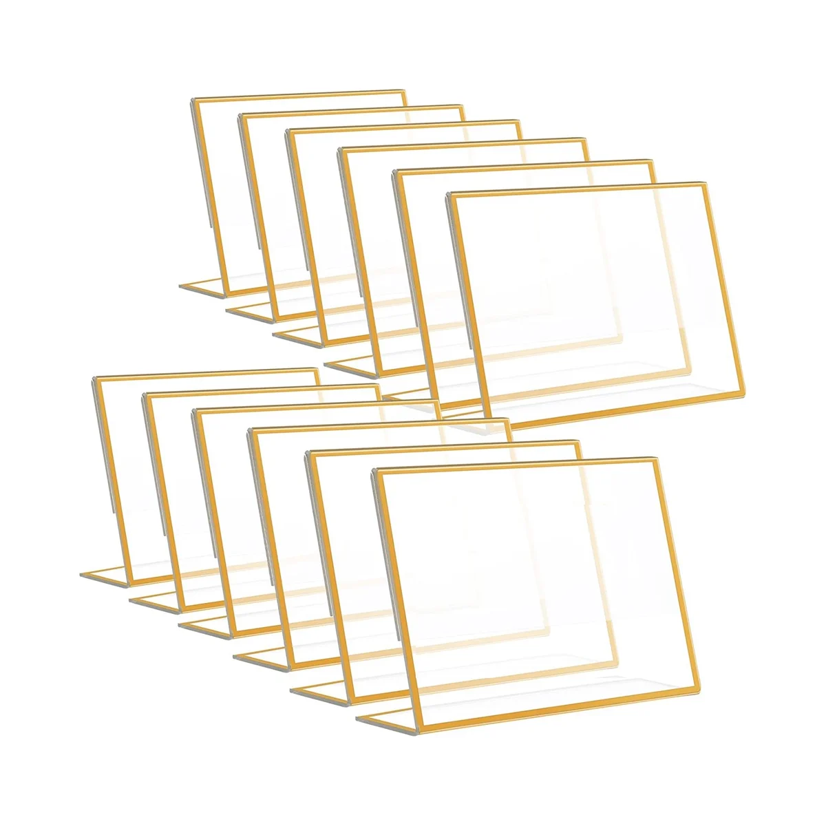 

12PCS Gold Frame Acrylic Sign Holder Wedding Table Number Holder Slanted Menu Double Sided Stand, 4X6Inch Horizontal