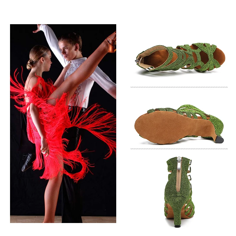 DKZSYIM New Women Jazz Dance Shoes Girls Ballroom Latin Shoes High Quality Salsa Waltz Dancing Shoes Thin High Heel 6cm-10cm