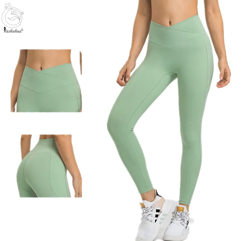 

Пикантные спортивные Леггинсы Yushuhua для фитнеса с V-образным вырезом, 25 дюймов, женские спортивные колготки с перекрестной талией, штаны для ...