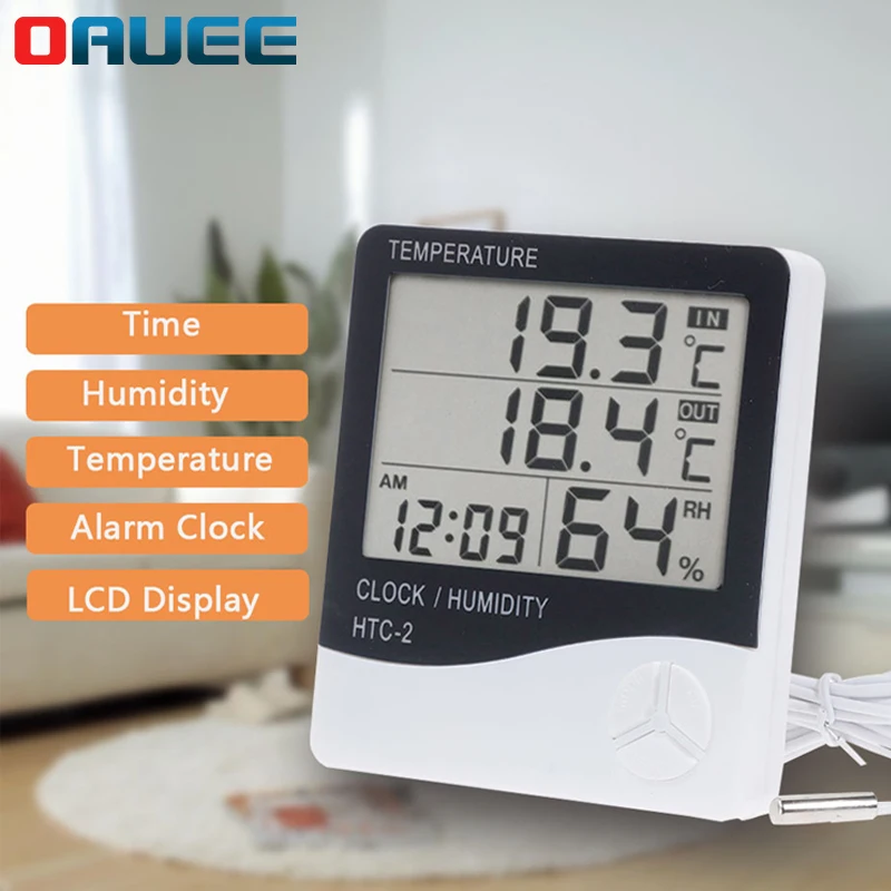 lcd digital temperature humidity meter home indoor outdoor electronic thermometer hygrometer weather station with alarm clock free global shipping