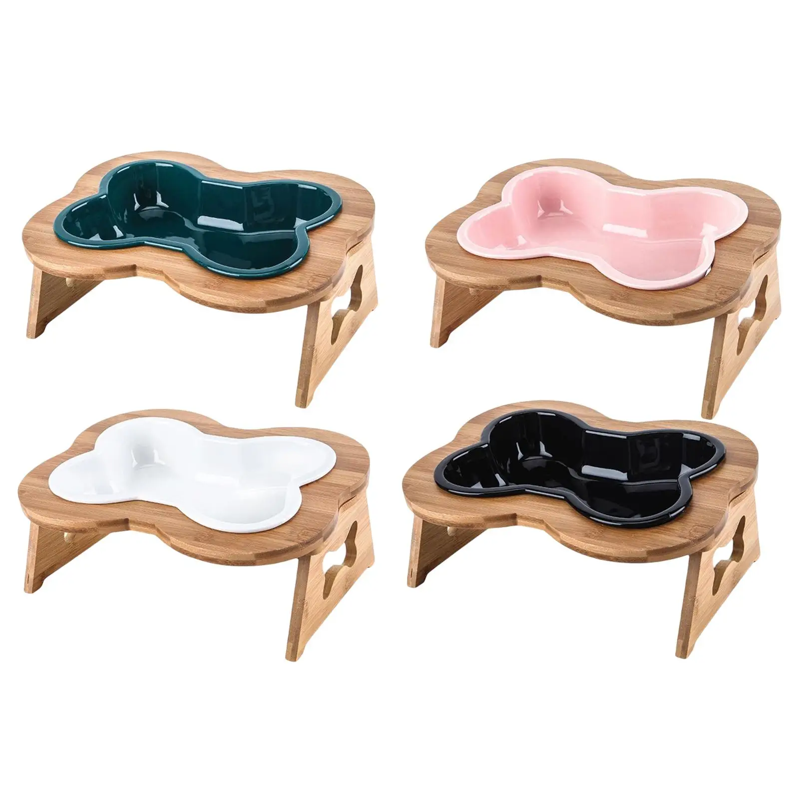 

Pet Feeder Wooden Stand Anti Vomiting Elevated Bone Shape Pets Dogs Bowls