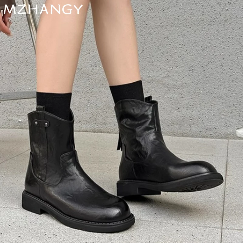 Женские ботильоны на плоской подошве зимняя кожаная хлопковая обувь женская