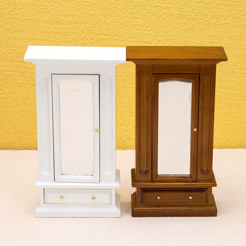 

1:12 Dollhouse Miniature Wardrobe Full-length Mirror Lockers Storage Cabinet Bedroom Furniture Model Decor Toy Kids Toy