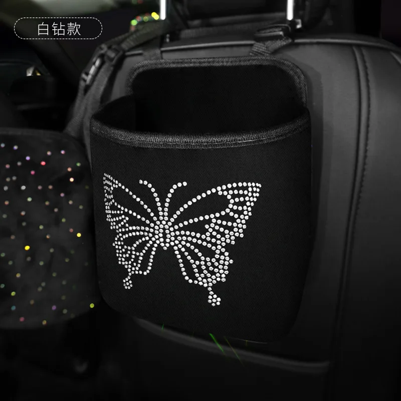 Butterfly Shape Bling Interior Auto Hanging Pocket Hanger Storage Holder Bag Car Seat Back Box Girly Car Accessories Organizers images - 6