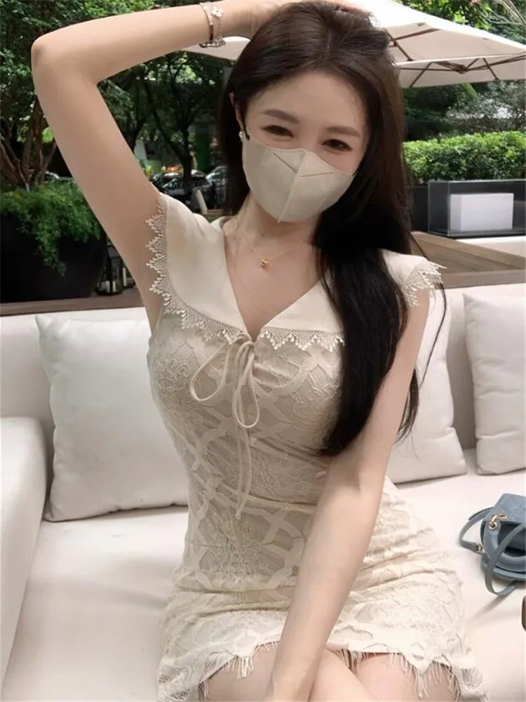 

Роскошное модное дизайнерское кружевное платье знаменитости женское элегантное облегающее мини-платье-карандаш с вышивкой и отложным воротником без рукавов