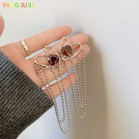 heart shaped zircon long tassel earrings fashion hip hop punk rock style earrings girl women jewelry accessories party gifts